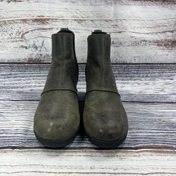 Sorel Joan Of Arctic Wedge II Chelsea Ankle Boots Quarry Black Leather, Size 10 - Picture 2 of 9